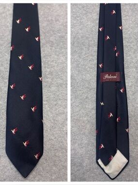 Navy Blue Men's Silk Tie with Red Bird Motif